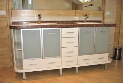 bathroom with Staron working surface and sinks